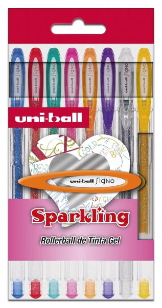 Uni-Ball Um-120 Sp Signo Sparkling Estuche De 8 Rollers De Tinta Gel - Punta De Bola 1Mm - Tinta Pigmentada Resistente Al Agua Y Luz - Color Surtido