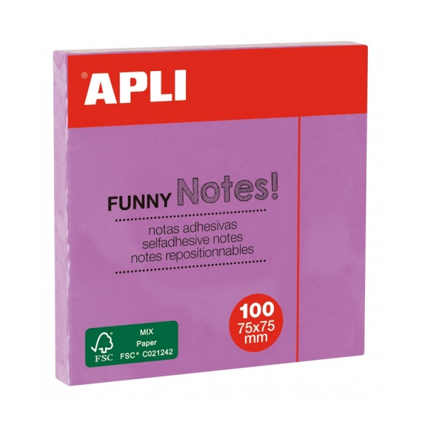 Apli Bloc De Notas Adhesivas - 100 Hojas - Papel Certificado Fsc - Adhesivo Reposicionable - Color Violeta