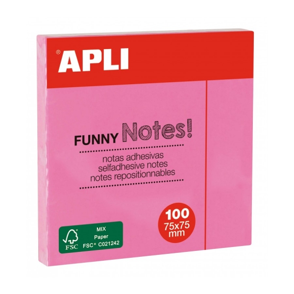 Apli Bloc De Notas Adhesivas - 100 Hojas - Papel Certificado Fsc - Adhesivo Reposicionable - Color Rosa