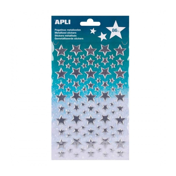 Apli Bolsa De Pegatinas Estrella Plata Metalizado - Adhesivo Permanente - Ideal Para Scrapbooking - Decoracion Versatil - Estimula Creatividad Infantil - Color Plata