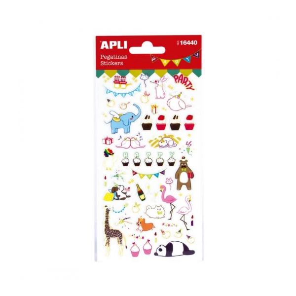 Apli Bolsa De Pegatinas De Fiesta - Animales Y Guirnaldas Brillantes - Adhesivo Permanente - Ideal Para Scrapbooking Y Decoracion - Estimula Creatividad Y Psicomotricidad Infantil