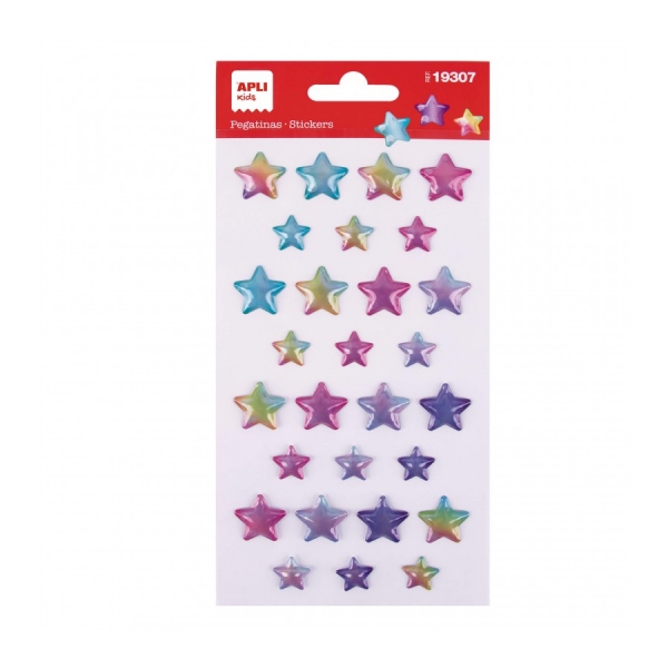 Apli Bolsa De Pegatinas De Estrellas - Tornasol - Relieve - Efecto Metalizado - Adhesivo Permanente - Ideal Para Scrapbooking Y Decoracion - Estimula Creatividad Y Psicomotricidad Infantil