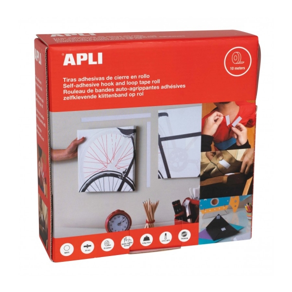 Apli Dispensador De Cinta Adhesiva Gancho Bucle - Union Segura - Reutilizable - Resistencia Hasta 10 Kg - Adhesivo Acrilico De Alta Calidad - Versatil Y Duradera - Color Blanco