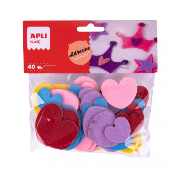 Apli Corazones Adhesivos De Fieltro - Gran Resistencia Y Suavidad - Ideales Para Manualidades Y Decoraciones - Colores Surtidos