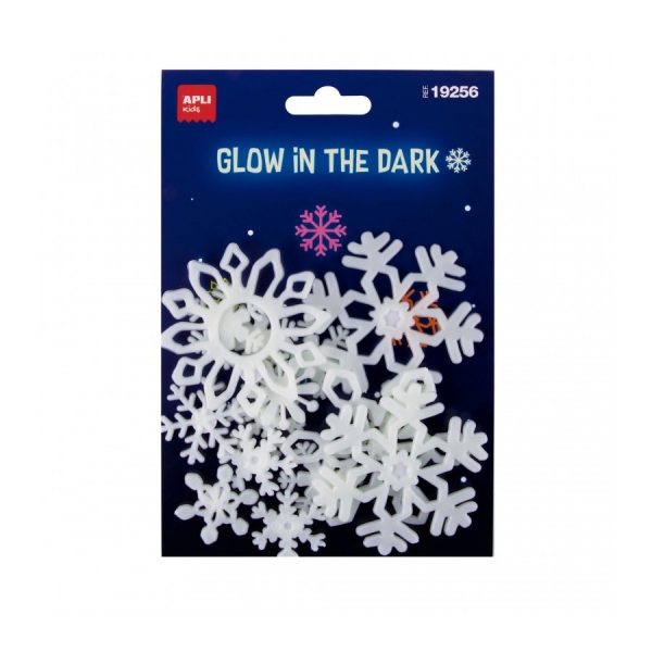 Apli Copos De Nieve Luminiscentes 3D - Plastico Solido - Brillan En La Oscuridad - Adhesivo Permanente - Diseños Y Tamaños Surtidos