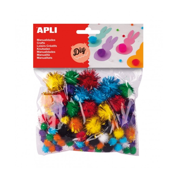 Apli Pack De 78 Pompones Brillantes - Ideal Para Manualidades Y Decoraciones - Estimula La Creatividad Infantil - Colores Surtidos