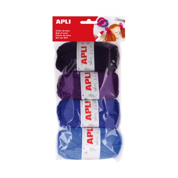 Apli Pack De 4 Ovillos De Lana Acrilica - Tonos Azules Combinables - Flexibles Y Resistentes - Lavables A Maquina - Ideales Para Manualidades Y Tejido - Colores Surtidos