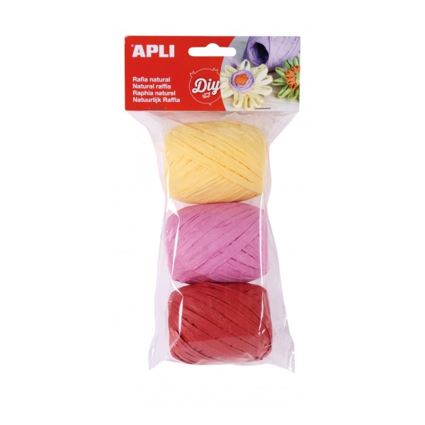 Apli Pack De 3 Ovillos De Rafia Natural Tonos Candy - Ideal Para Manualidades Y Decoraciones - Colores Surtidos