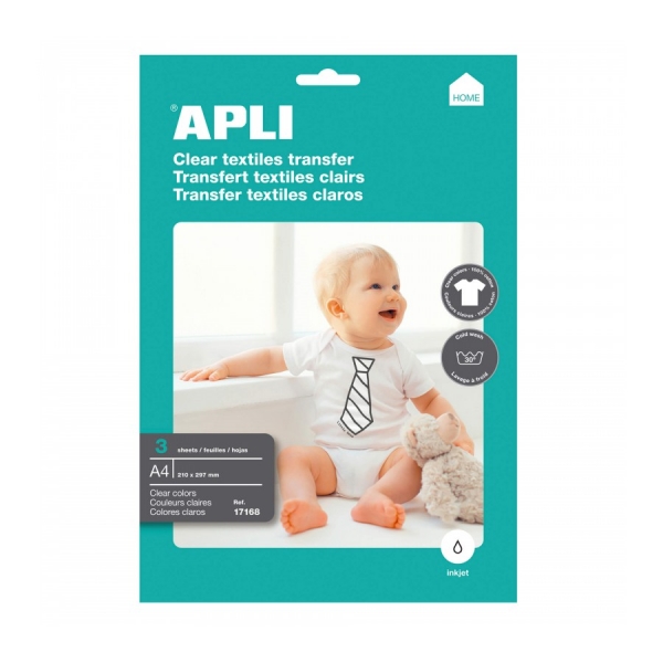 Apli Pack De 3 Hojas De Papel Transfer Para Impresoras Inkjet - Ideal Para Prendas Blancas Y 100% Algodon - Facil Aplicacion Y Lavado En Agua Fria