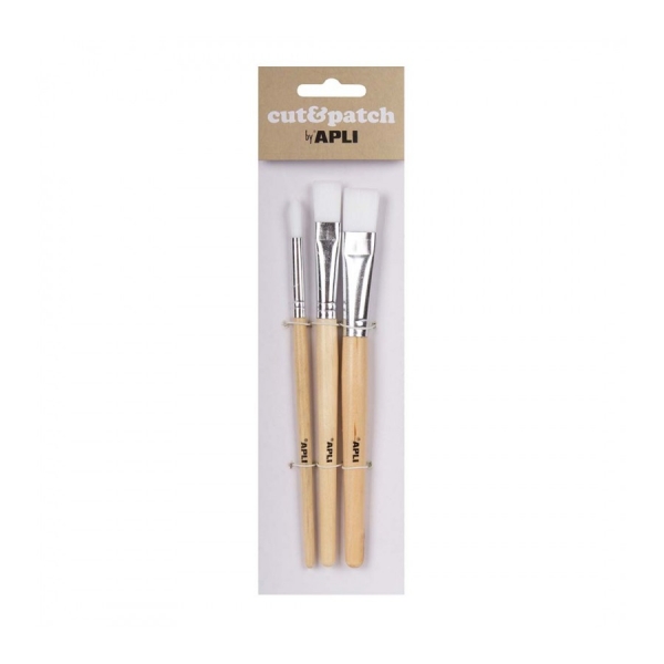 Apli Pack De 3 De Pinceles De Madera Para Manualidades - Cerdas De Nylon - Puntas Redonda Y Plana - Ideal Para Papeles Cut&Patch