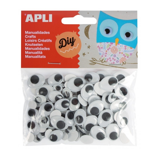 Apli Ojos Moviles Adhesivos Ovalados - Gran Poder De Adhesion - Versatiles Para Multiples Superficies - Ideales Para Manualidades Y Talleres Infantiles - Color Negro