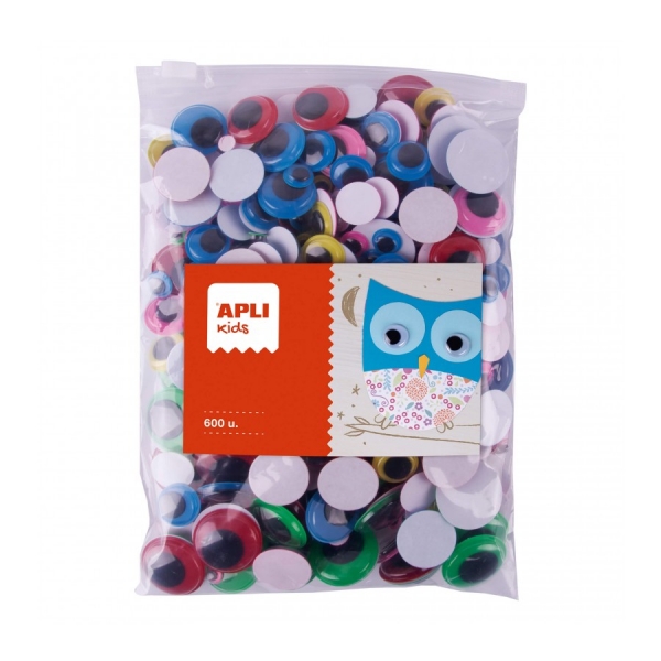 Apli Ojos Moviles Adhesivos Maxi - Ideal Para Escuelas Y Talleres - Bolsa Zip Mejorada - 600 Ojos - Color Amarillo