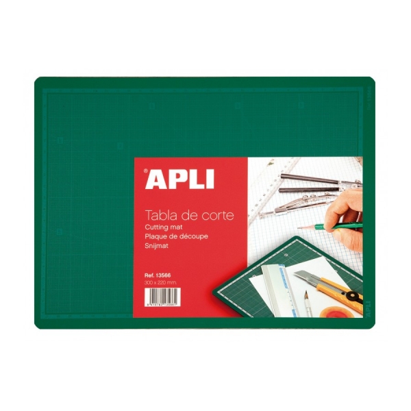 Apli Tabla De Corte Pvc A4 - Antideslizante - Auto Cicatrizante - Cuadricula Y Angulos Impresos - Ideal Para Manualidades Y Proyectos - Color Verde