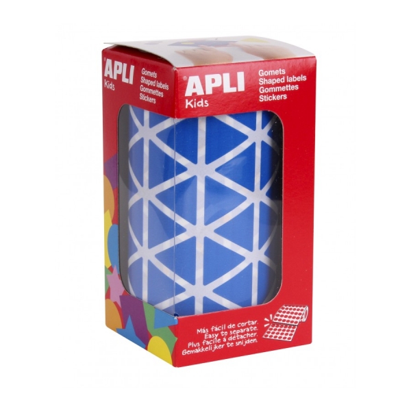 Apli Rollo De Gomets Triangulares - Adhesivo Permanente - 2.832 Gomets - Faciles De Separar - Adhesivo Base Agua - Color Azul