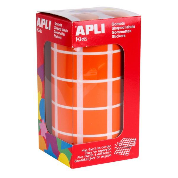 Apli Rollo De Gomets Cuadrados - Adhesivo Permanente - 1.770 Gomets - Faciles De Separar - Adhesivo Base Agua - Libre De Disolventes - Color Naranja