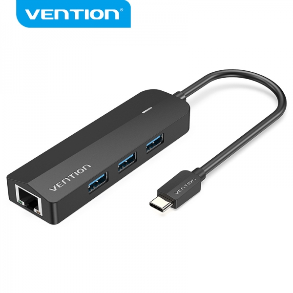 Vention Hub 5 En 1 Usb-C A 3Xusb3.0/Rj45/Micro B Powered - 0.15M - Color Negro