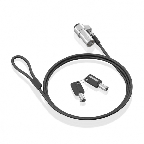 Aisens Cable De Seguridad De Acero Con Cerradura De Llave - Compatible Con Ranura Nano 2.5X6Mm - Revestimiento De Vinilo - Color Negro