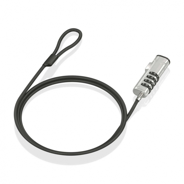 Aisens Cable De Seguridad Nano Con Combinacion - Acero Revestido En Vinilo - Compatible Con Ranura Nano 2.5X6Mm - Cerradura De 4 Digitos - Negro