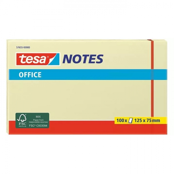 Tesa Notes Bloc De 100 Notas Adhesivas 125X75Mm - Sin Disolventes - Reposicionables - Color Amarillo