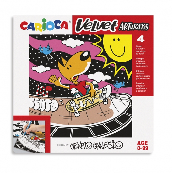 Carioca Pack De 4 Ilustraciones De Terciopelo Para Colorear - Suave Textura - Desarrolla Destreza Y Creatividad - Colaboracion Con Cento Canesio - Color Varios
