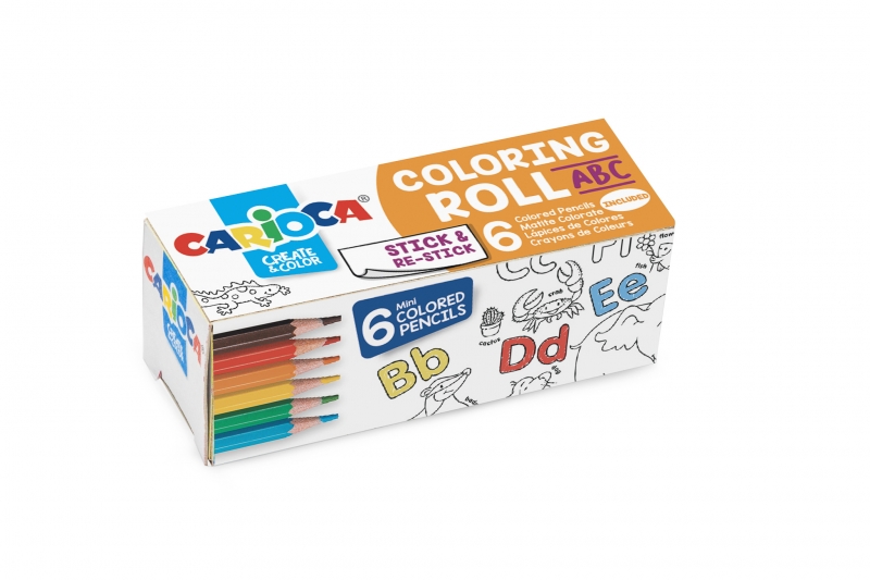 Carioca Mini Coloring Roll Abc De Papel Adhesivo Para Colorear - Aplicable En Superficies Verticales U Horizontales - Reutilizable Sin Residuos - Incluye 6 Lapices De Colores - Color Varios
