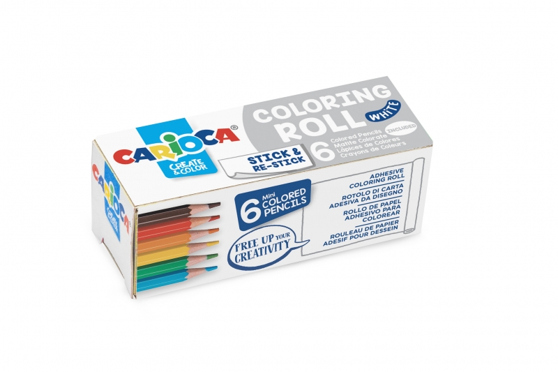 Carioca Mini Coloring Roll White Papel Adhesivo Para Colorear - Aplicable En Superficies Verticales U Horizontales - Reutilizable Sin Residuos - Incluye 6 Lapices De Colores - Color Varios