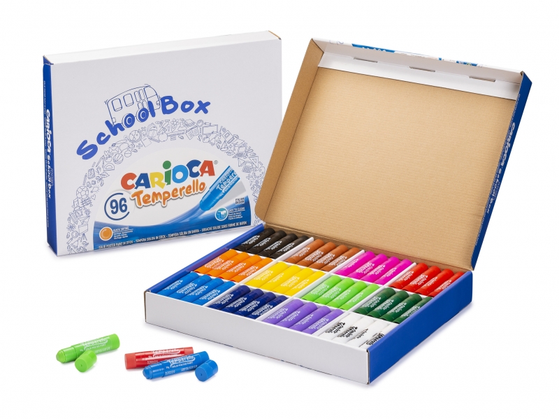 Carioca Temperello School Box Pack De 96 Temperas Solidas - Colores Brillantes Y Lavables - Gran Cobertura - Faciles De Mezclar - Acabado Satinado - Secado Rapido - Color Varios