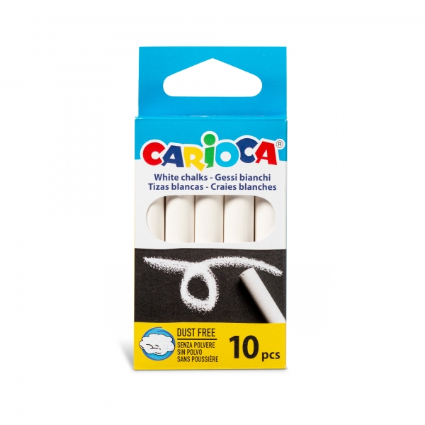 Carioca Pack De 10 Tizas Estandar - Sin Polvo - Colores Brillantes - Lavables - Faciles De Borrar - Color Blanco