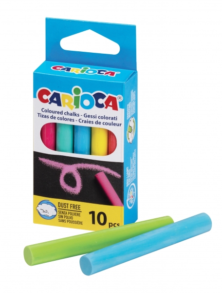 Carioca Pack De 10 Tizas Estandar - Sin Polvo - Colores Brillantes - Lavables - Faciles De Borrar - Color Varios