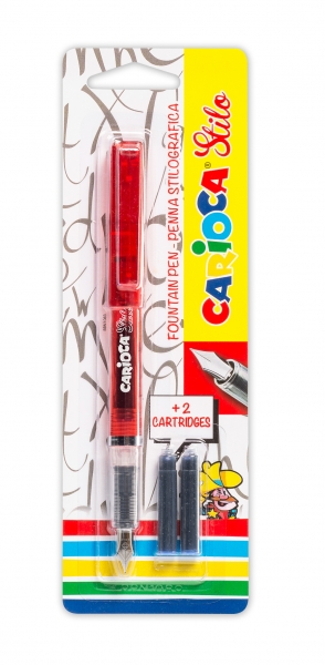 Carioca Pack De 1 Pluma Estilografica + 2 Cartuchos - Cartuchos Estandar De Tinta Azul - Escritura Suave Y Precisa - Color Rojo
