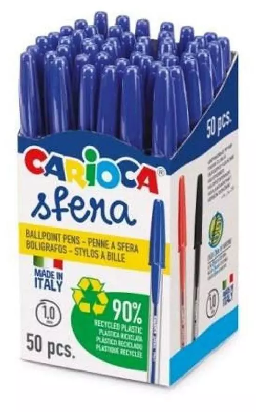 Carioca Sfera Boligrafos - Punta Ø 1Mm - Capuchon Y Retro Del Color De La Tinta - Escritura Super Deslizante - Paquete De Papel - Color Azul