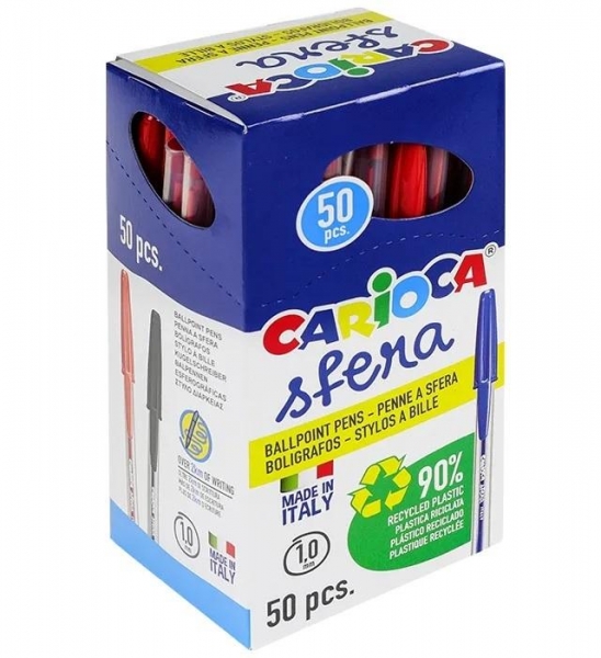 Carioca Sfera Boligrafo - Punta Ø 1Mm - Capuchon Y Retro Del Color De La Tinta - Escritura Super Deslizante - Paquete De Papel - Color Rojo