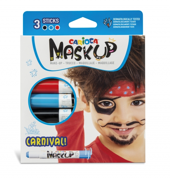 Carioca Mask Up Pack De 3 Colores Para La Piel En Barra Carnival - Colores Brillantes - Lavables - Base Agua - Incluye 2 Tutoriales Paso A Paso - Color Varios