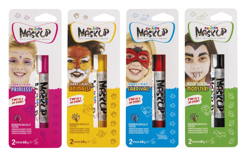 Carioca Mask Up Surt Pack De 12 Blisters De Colores Para La Piel En Barra - Colores Brillantes - Lavables - Base Agua - Dermatologicamente Testados - Colores Mezclables - Color Varios