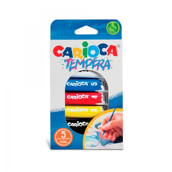 Carioca Pack De 5 Tubitos De Tempera De 12Ml - Colores Superlavables - Alto Poder Cubriente - Aplicable En Materiales Porosos - Packaging 100% Reciclable - Color Varios