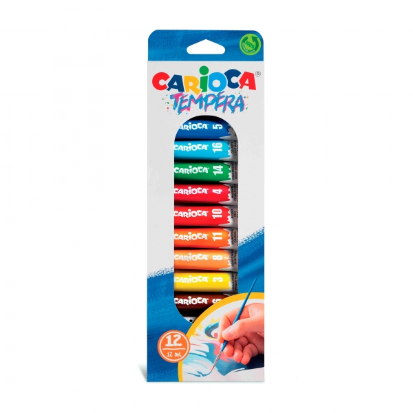 Carioca Pack De 12 Tubitos De Tempera - Colores Superlavables - Alto Poder Cubriente - Aplicable En Materiales Porosos - Packaging 100% Reciclable - Color Varios