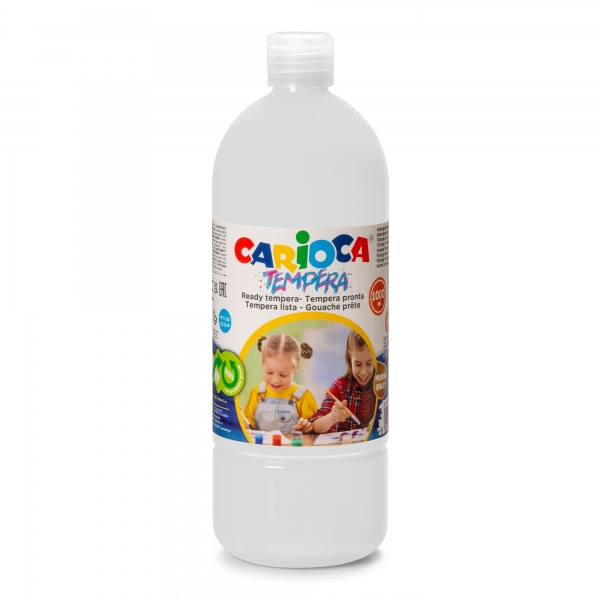 Carioca Botella Tempera 1000Ml - Colores Superlavables - Faciles De Mezclar - Aplicable En Materiales Porosos - Alta Opacidad - Color Blanco