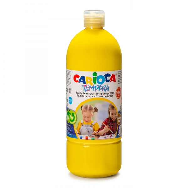Carioca Pack De 6 Botellas De Tempera - 1000Ml - Colores Superlavables - Faciles De Mezclar - Aplicable En Materiales Porosos - Alta Opacidad - Color Amarillo