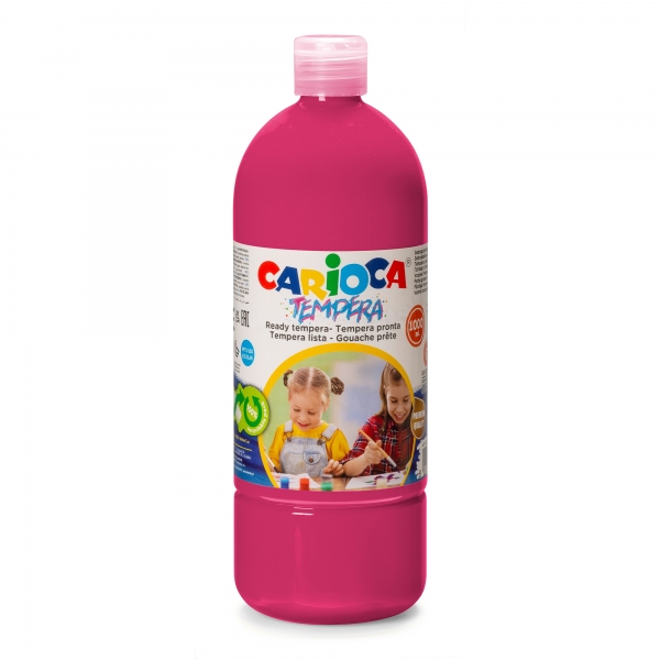 Carioca Botella Tempera 1000Ml - Colores Superlavables - Faciles De Mezclar - Aplicable En Materiales Porosos - Alta Opacidad - Color Rosa
