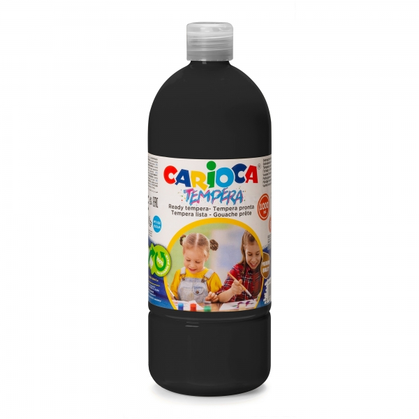 Carioca Botella Tempera 1000Ml - Colores Superlavables - Faciles De Mezclar - Aplicable En Materiales Porosos - Alta Opacidad - Color Negro
