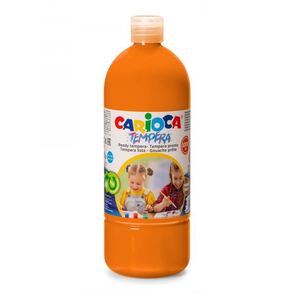 Carioca Botella Tempera 1000Ml - Colores Superlavables - Faciles De Mezclar - Aplicable En Materiales Porosos - Alta Opacidad - Color Naranja