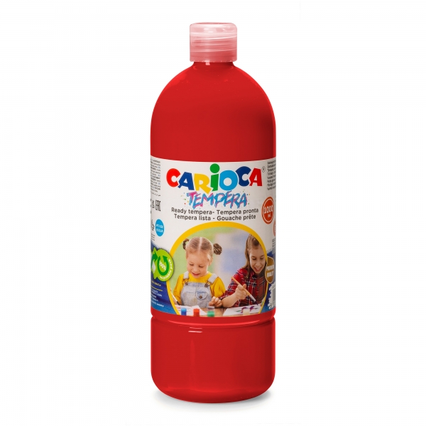 Carioca Botella De Tempera 1000Ml - Colores Superlavables - Faciles De Mezclar - Aplicable En Materiales Porosos - Alta Opacidad - Color Rojo