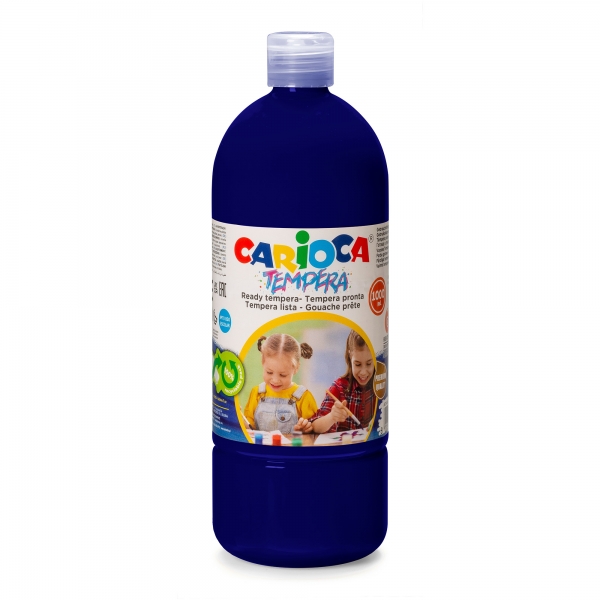 Carioca Botella De Tempera 1000Ml - Colores Superlavables - Faciles De Mezclar - Aplicable En Materiales Porosos - Alta Opacidad - Color Azul