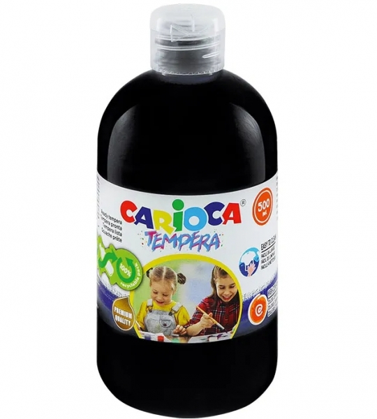 Carioca Botella De Tempera 500Ml - Colores Superlavables - Faciles De Mezclar - Aplicable En Materiales Porosos - Alta Opacidad - Color Negro