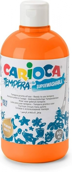 Carioca Botella Tempera 500Ml - Colores Superlavables - Faciles De Mezclar - Aplicable En Materiales Porosos - Alta Opacidad - Color Naranja