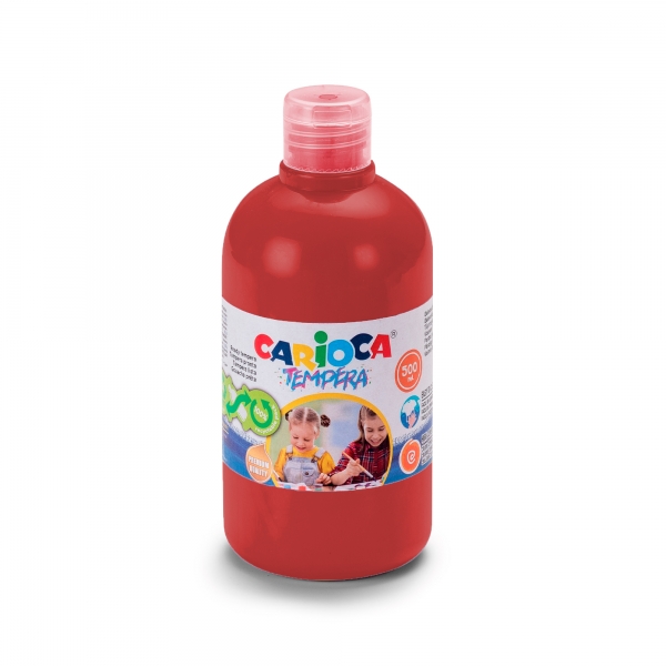 Carioca Botella De Tempera 500Ml - Colores Superlavables - Faciles De Mezclar - Aplicable En Materiales Porosos - Alta Opacidad - Color Rojo