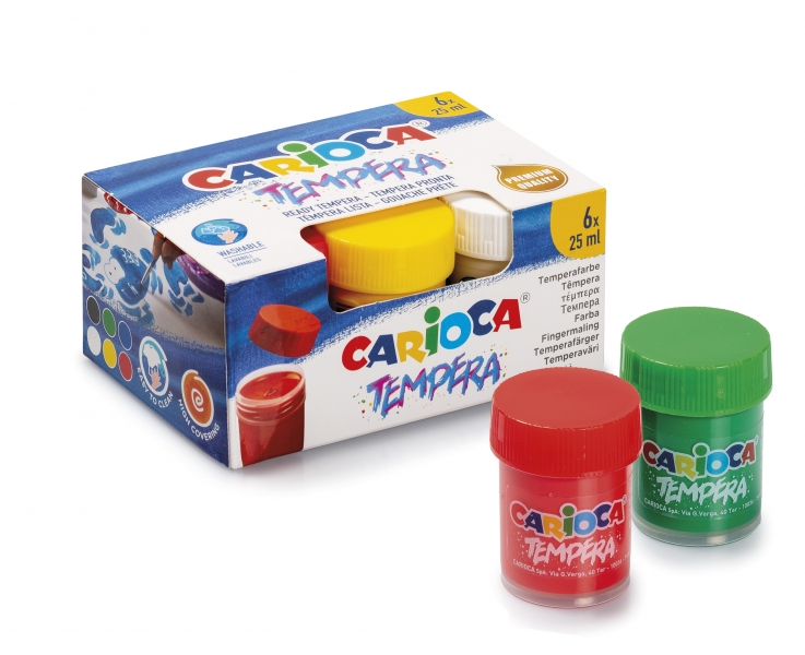 Carioca Pack De 6 Vasitos De Tempera - Colores Superlavables - Alto Poder Cubriente - Se Aplica En Materiales Porosos - Color Varios