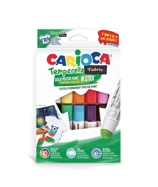 Carioca Temperello Textil Pack De 10 Pinturas Para Tejidos - Colores Brillantes Y Lavables - Alta Cobertura - Fijacion Con Plancha - Lavable A Maquina Hasta 60°C - Sin Disolventes - Color Varios