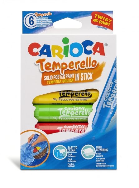Carioca Temperello Pack De 6 Temperas Solidas - Colores Brillantes Y Lavables - Gran Cobertura - Faciles De Mezclar - Acabado Satinado - Secado Rapido - No Arruga El Papel - Color Varios