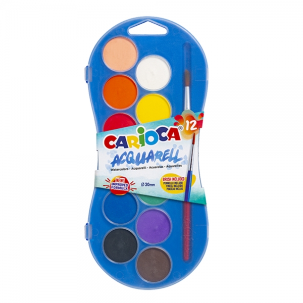 Carioca Acuarela Pack De 12 Colores En Pastilla - Brillantes - Facilmente Mezclables - Ø 30Mm - Color Varios